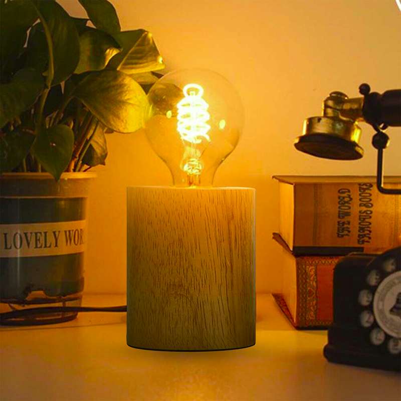 E27 220V Wooden Table Lamp 3 Pin Light Bulb With Switch