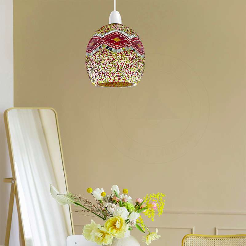 Handmade Colourful Lamp Ellipse shape Glass Globe Mosaic Lighting Handcrafted Ceiling Hanging Pendant Lamp Shade-Application 7