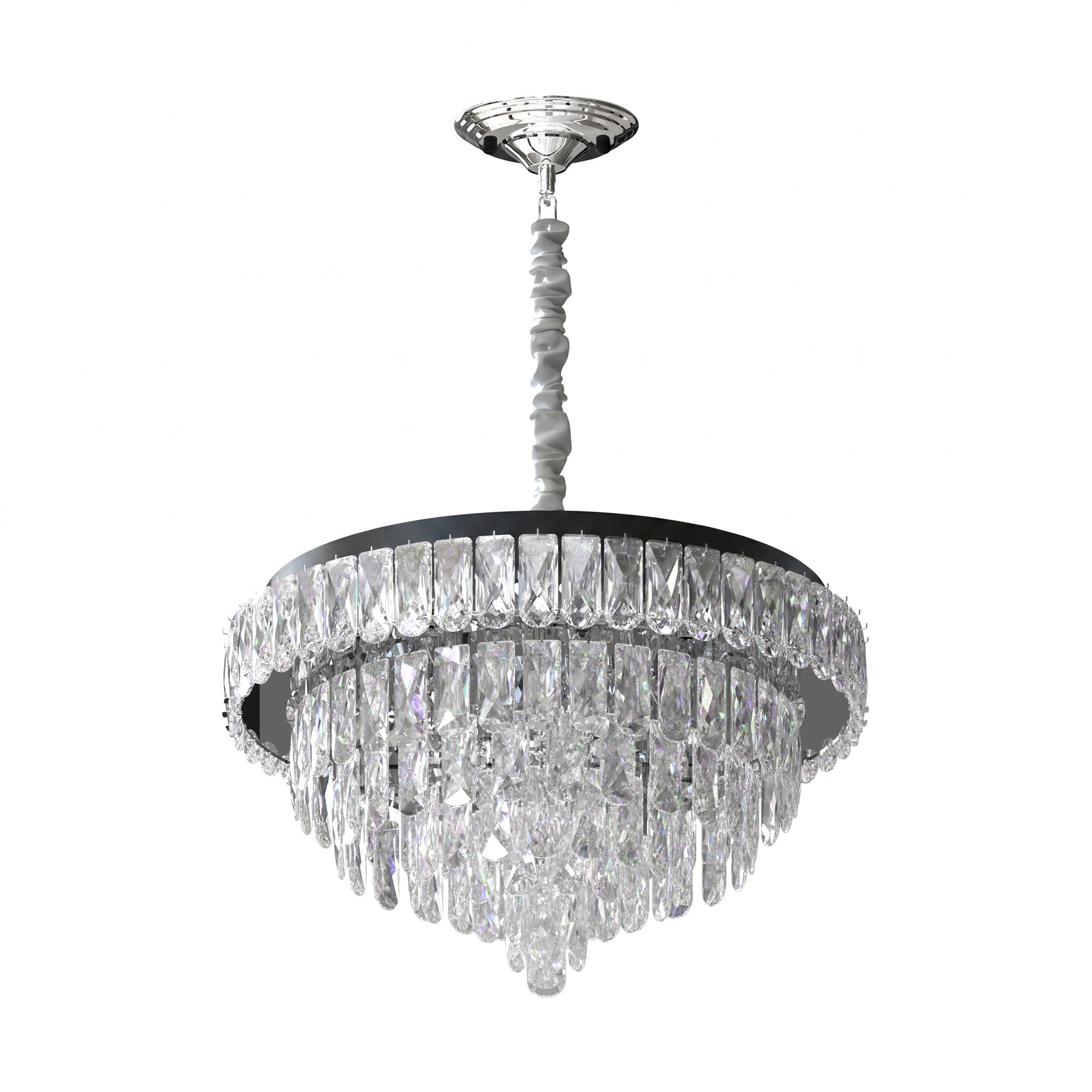 Modern Crystal Glass Layer Black Cord Chandelier Round Ceiling Light ~5425