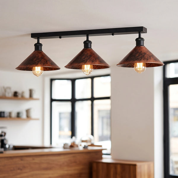 TRIPELJS 3 Light Metal Loft Ceiling Light E27 Lamp ~6190 – Rustic Red / Yes