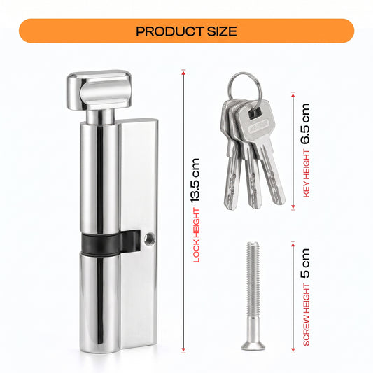 Euro Cylinder Lock with Thumbturn & 5 Keys Polished Chrome~6948