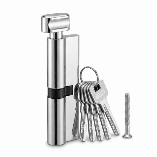 Euro Cylinder Lock with Thumbturn & 4 Keys Polished Chrome~6948