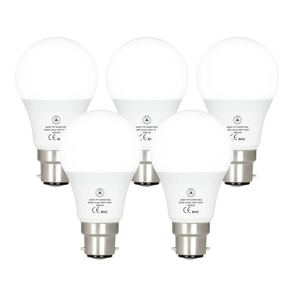 LED A60H B22 7W Cool White 6400K Non-Dimmable Bulb(Energy Saving) ~6293 – 5 Pack