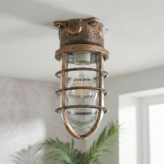 Nautical Bulkhead Flush Mount Ceiling Light Wire Cage E27 ~6546