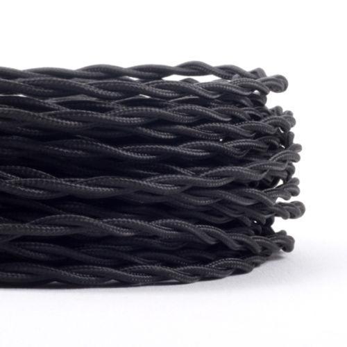 Black 3 Core Twisted Electric Cable covered fabric 0.75mm~1152 - LEDSone UK Ltd