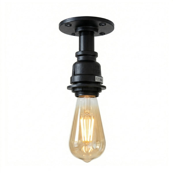 E27 Steampunk Flush Mount Pipe Ceiling Light ~6547 – Black / Yes