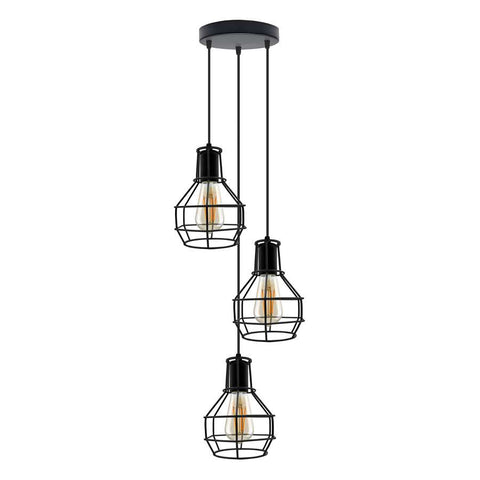 Industrial 3 Light Metal Cage Shade Hanging Pendant Light ~ 5125