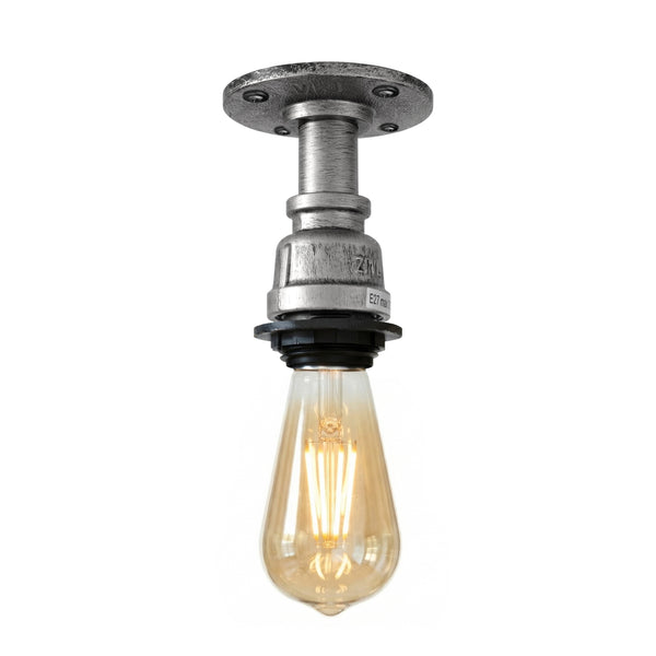 E27 Steampunk Flush Mount Pipe Ceiling Light ~6547 – Brushed Silver / Yes