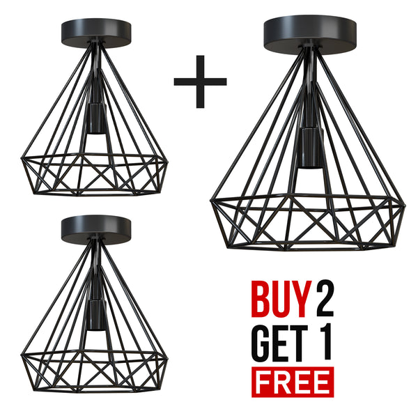 Rode semi-plafondlamp met metalen kooi en E27-houder, geschikt voor plafondlampen tot 4199 – Nee / Black