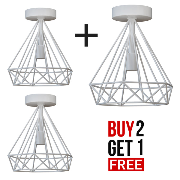 Rode semi-plafondlamp met metalen kooi en E27-houder, geschikt voor plafondlampen tot 4199 – Nee / White