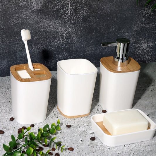Juego de 6/7 piezas de plástico para baño, cepillo de inodoro, dispensador de jabón ~6115