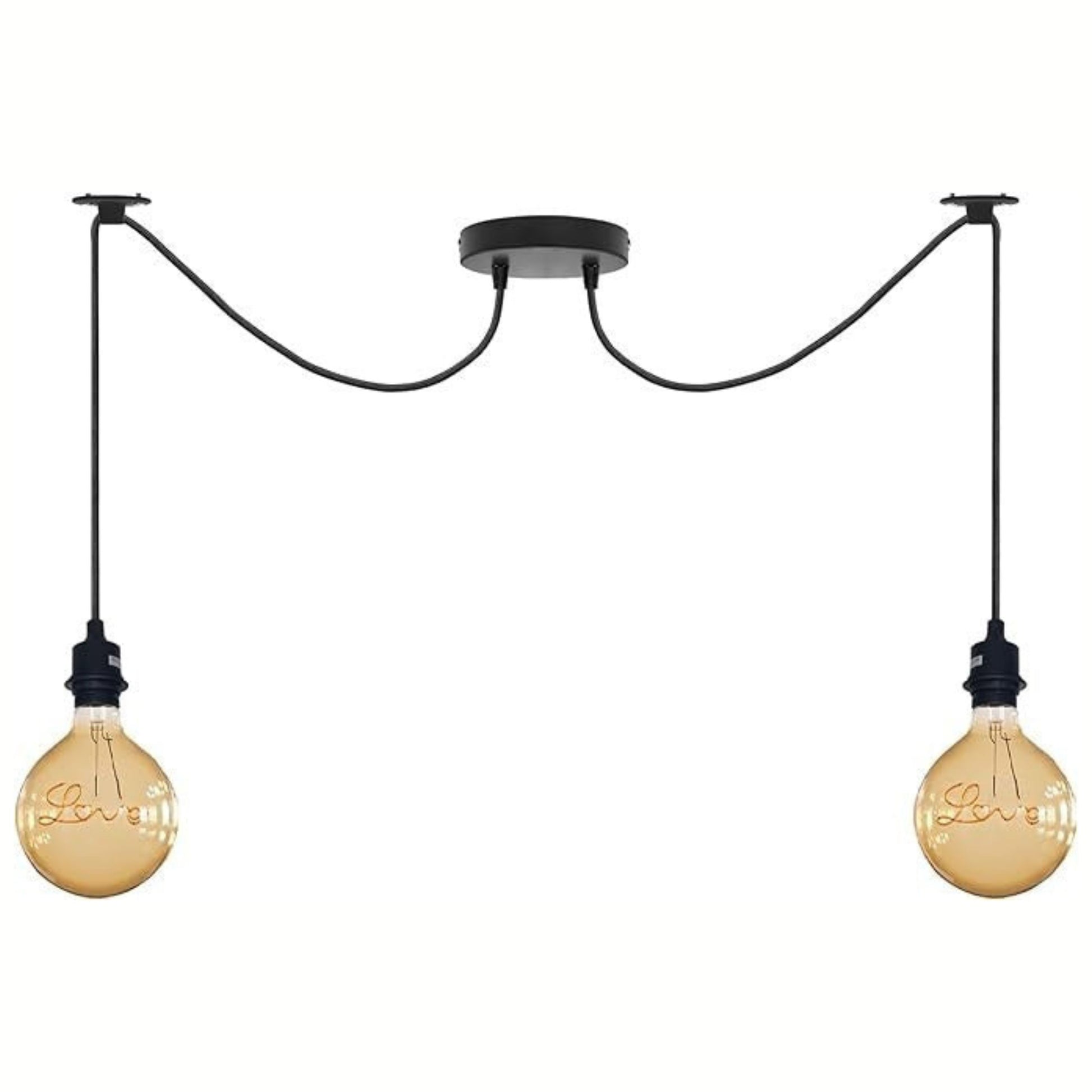 Ceiling light fixture with two hanging light bulbs
