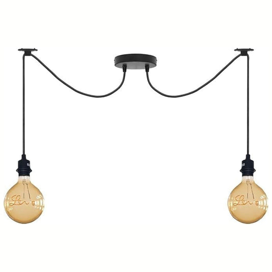 Ceiling light fixture with two hanging light bulbs