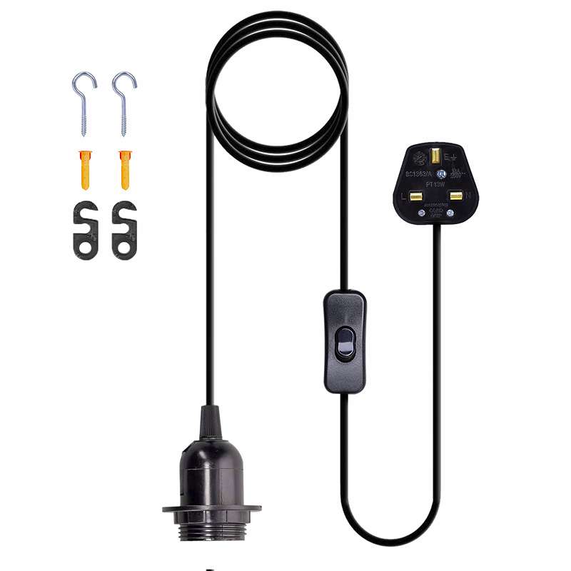 E27 Plug in Black Light Socket Cord Stylish Ceiling Hanging Lights