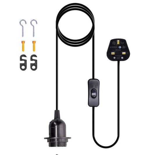 E27 Plug in Hanging Pendant light Fixture Black lamp bulb Socket Cord