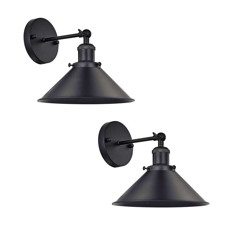 Black Cone Shade Wall Lighting Adjustable Arm-2 Pack