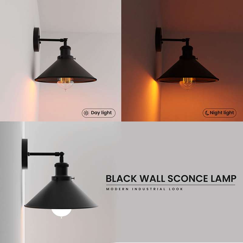 Black Cone Shade Wall Lighting Adjustable Arm-Details