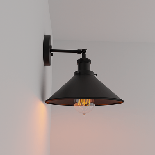 Black Cone Shade Wall Lighting Adjustable Arm-Application