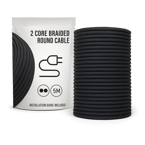 Black Braided 5m 2 Core Cable For Lighting ~4690
