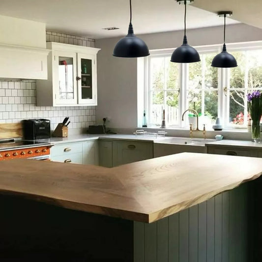 black pendant lamp above dining table