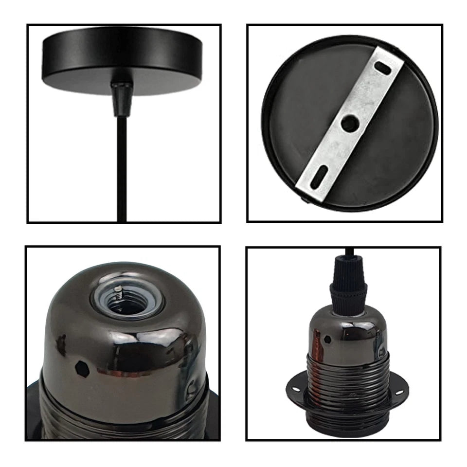 2 pack black pendant light PVC cable E27 holder black pendant cord ceiling light fixture double pendant light 