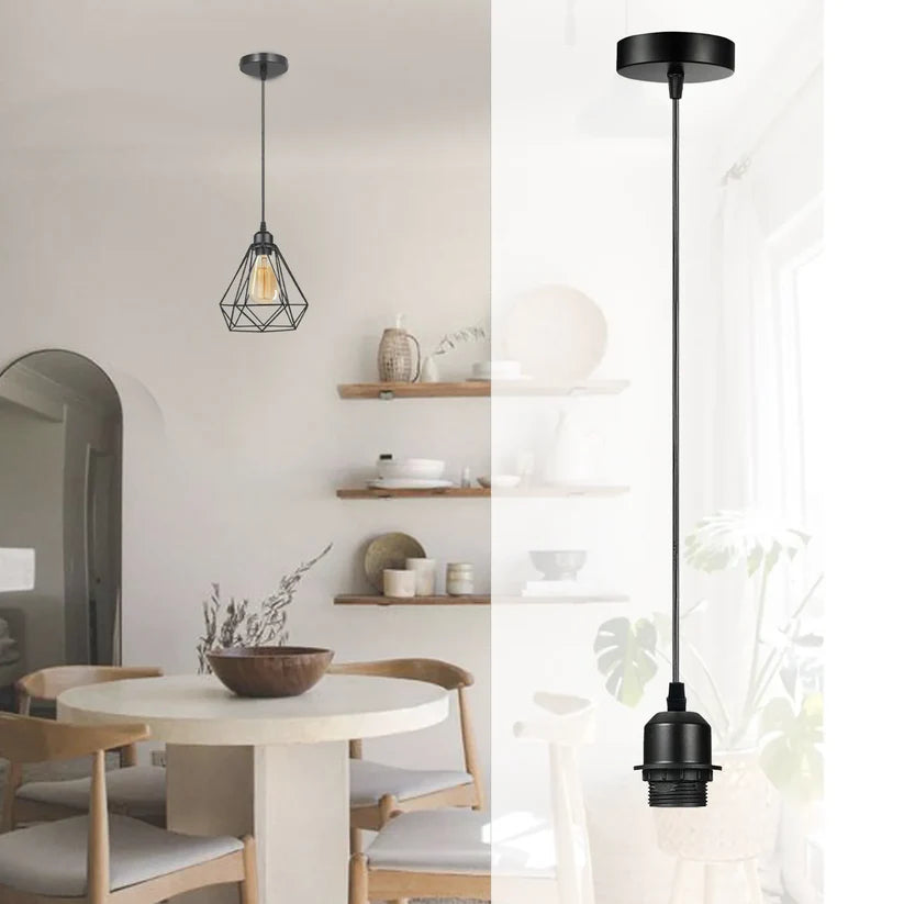2 pack black pendant light PVC cable E27 holder black pendant cord ceiling light fixture double pendant light