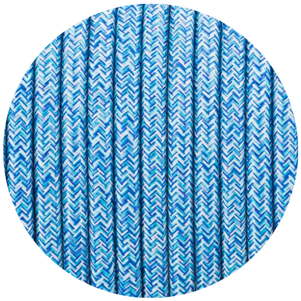 2core Round Vintage Braided Fabric Blue multi tweed Colour Cable Flex 0.75mm~4893