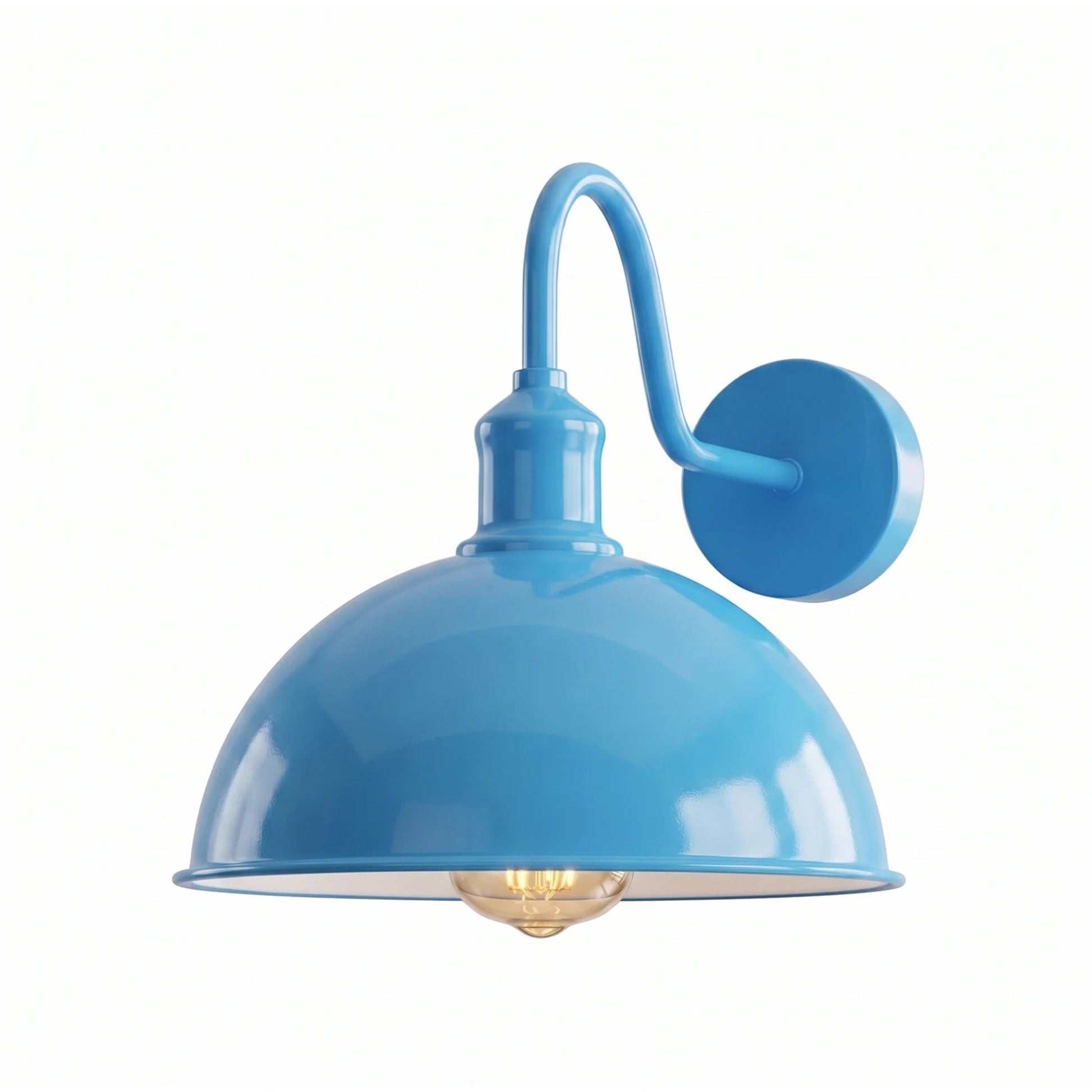 Blue wall-mounted lamp with a white background