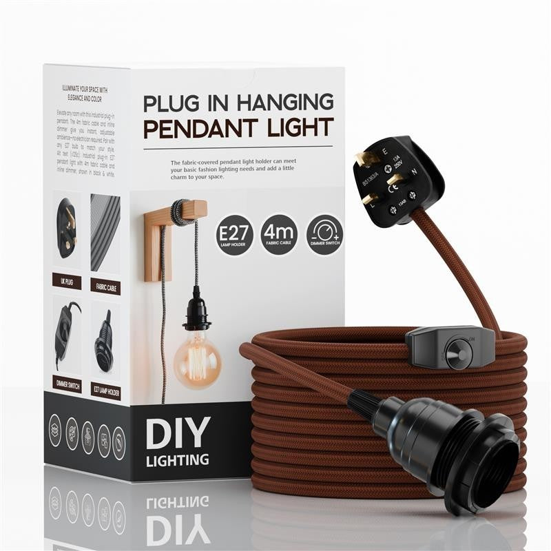 Brown coiled hanging pendant light cable