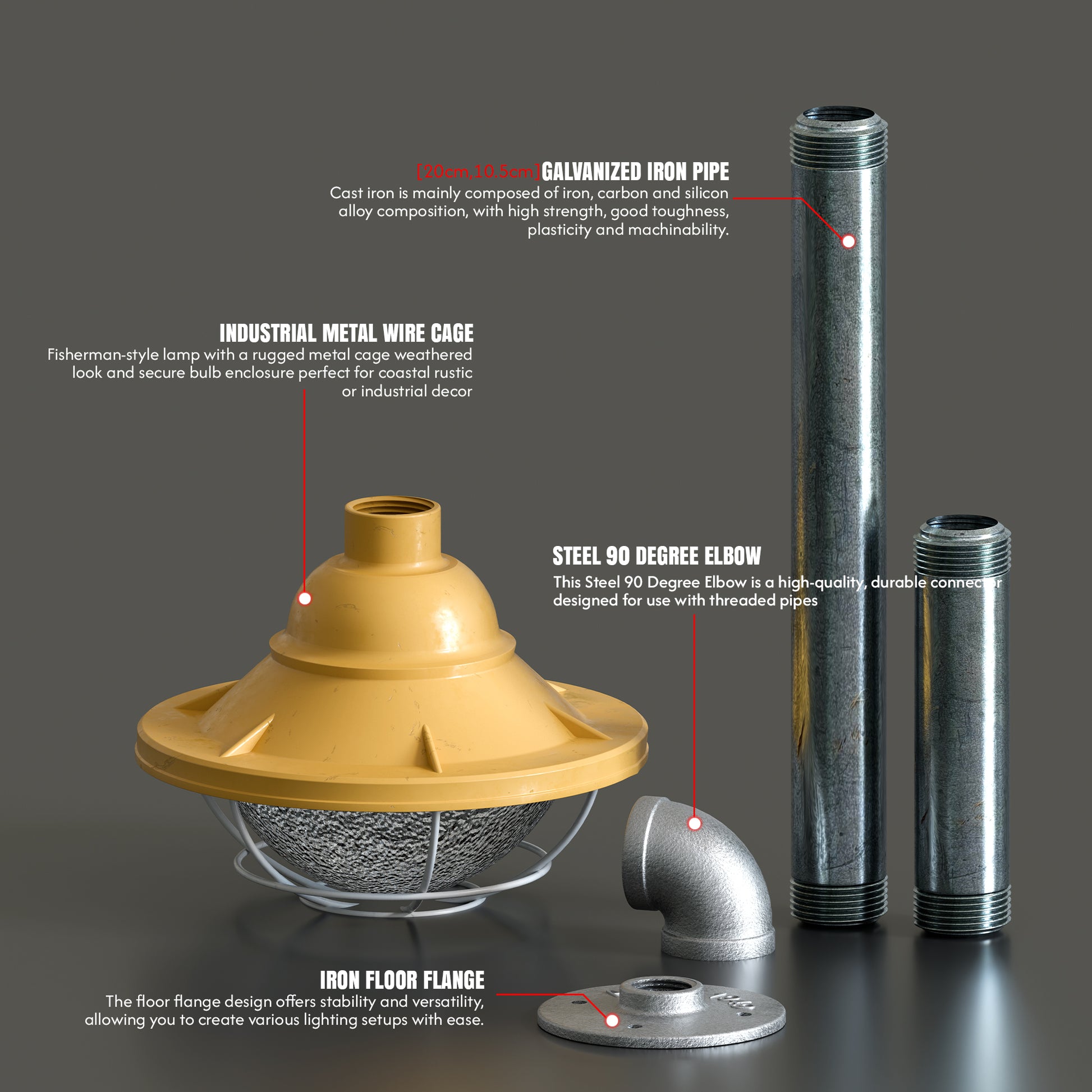 CAGED WALL LIGHT WITH CALVANIZED PIPE