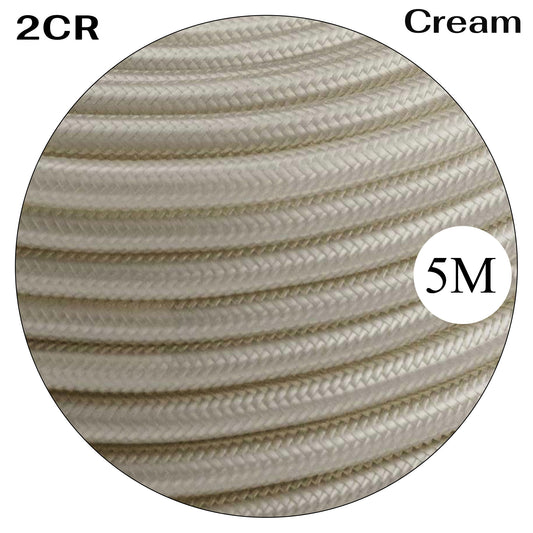 5m 2 Core Round 0.75mm Vintage Braided Cream Fabric Covered lamp cord~4706