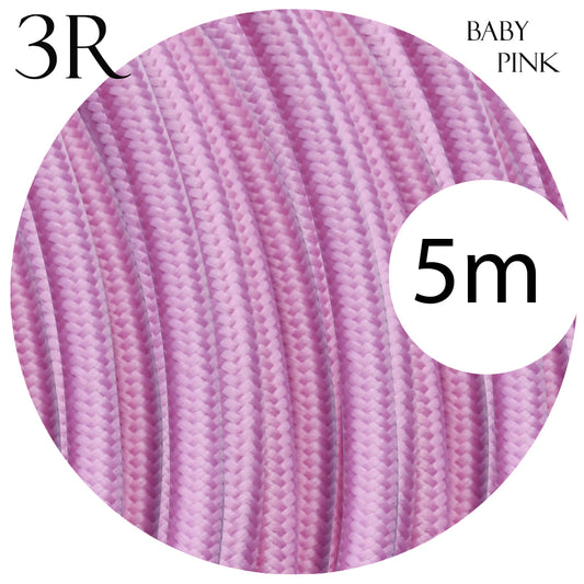 5m 3 core Round Vintage Braided Fabric Baby Pink Cable Flex 0.75mm~4572