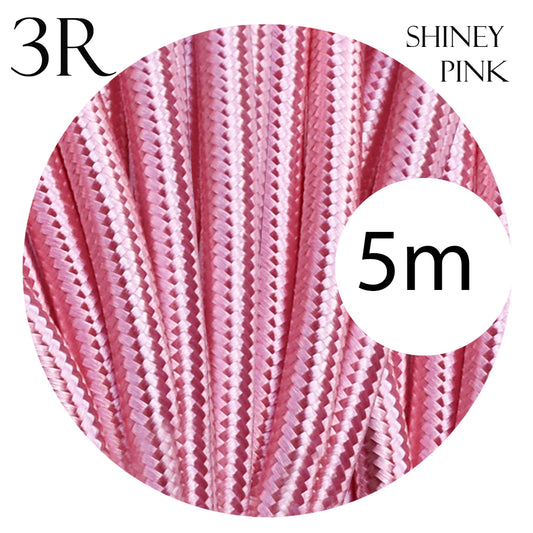 5m 3 core Round Vintage Braided Fabric Shiny Pink Coloured Cable Flex 0.75mm~4675