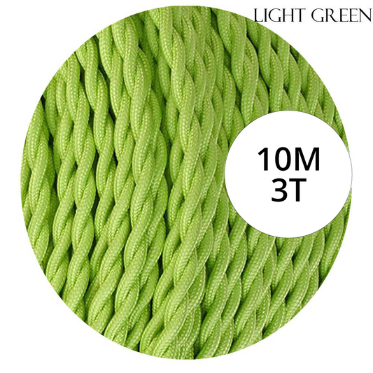 10m 3 Core Twisted Electric Cable Covered Light Green Color Fabric 0.75mm~4836