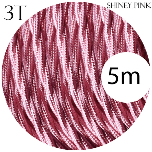 5M Twisted Pink 3 Core Flexible Fabric cable~4851