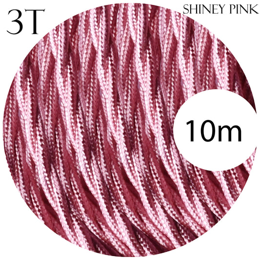 10m 3Core Vintage Twisted Shiny Pink Electric Fabric Cable Flex 0.75mm~4852