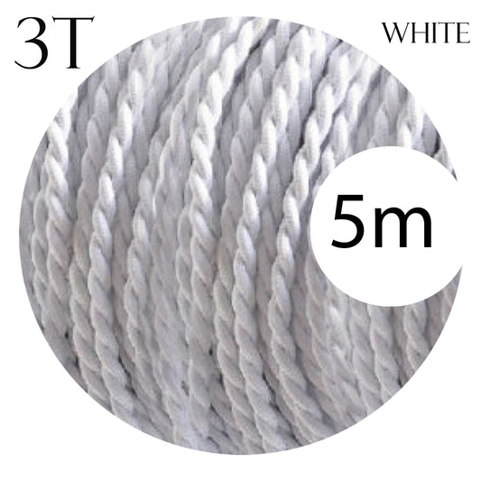 5m 3 Core Twisted White Vintage Electric Fabric Cable Flex 0.75mm~4855