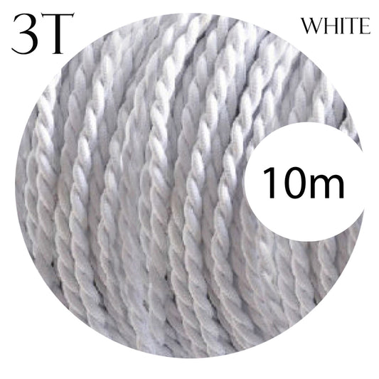 10m 3Core Twisted White Vintage Electric Fabric Cable Flex 0.75mm~4856