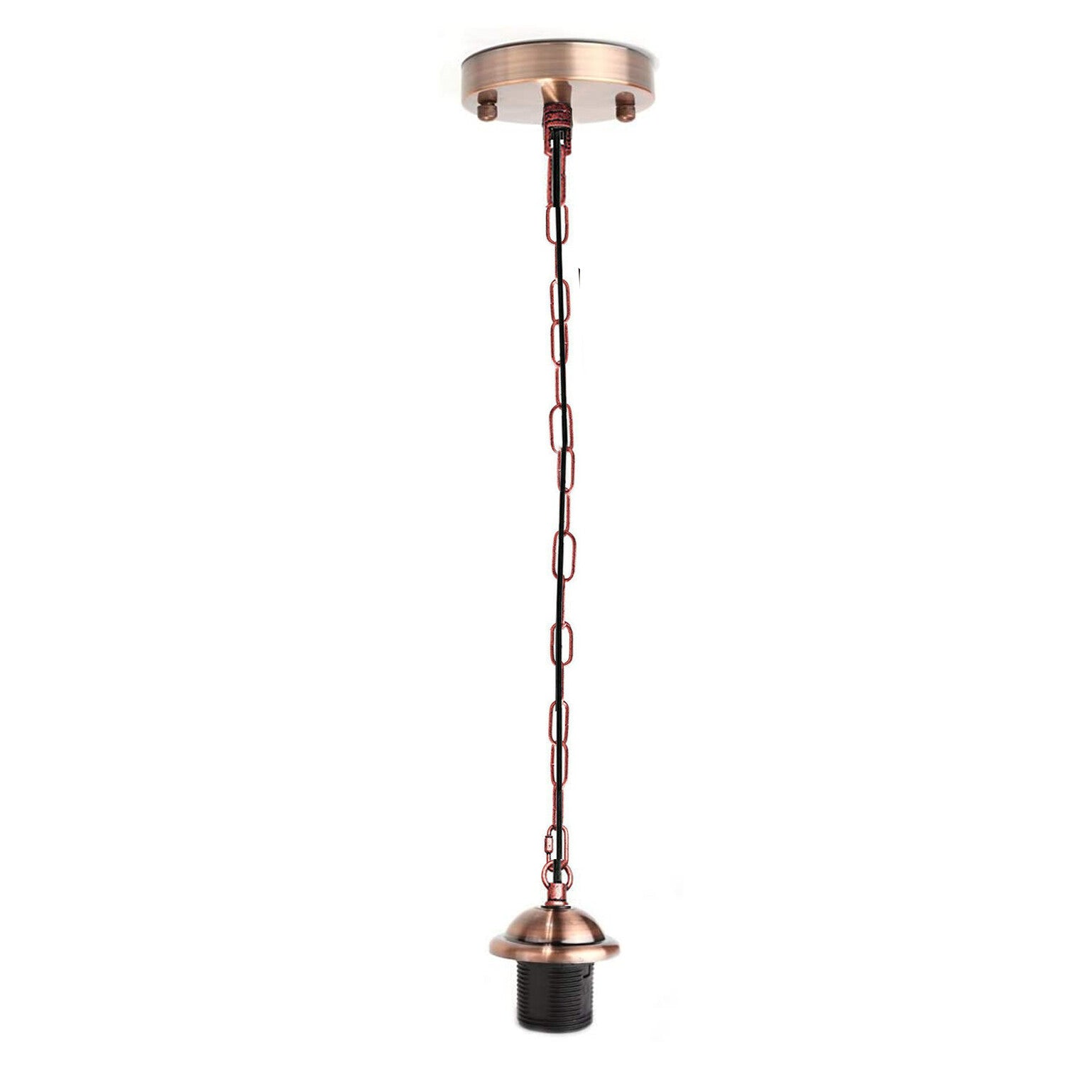 Copper pendant light fixture on a white background