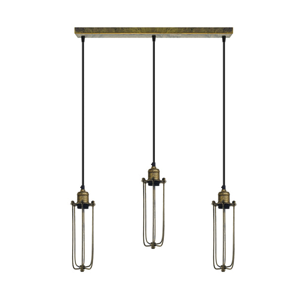 Cage Pendant Light Long Tube Cluster Fixture~5144 – Brushed Brass / No