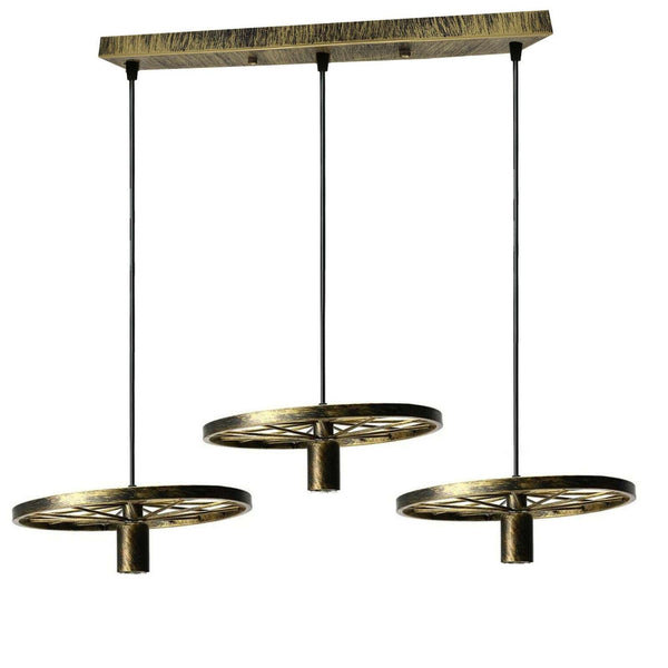 3 Bulb Rustic Farmhouse Pendant Light Fixture ~5786 – Brushed Brass / No