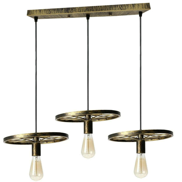 3 Bulb Rustic Farmhouse Pendant Light Fixture ~5786 – Brushed Brass / Yes