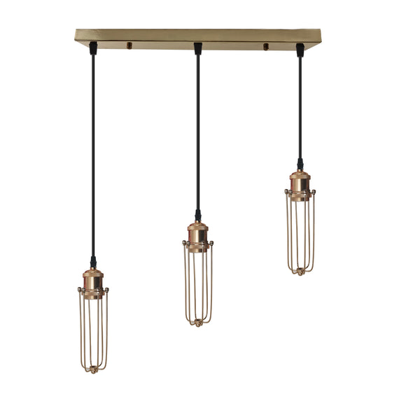 Cage Pendant Light Long Tube Cluster Fixture~5144 – French Gold / No