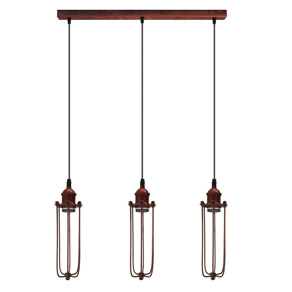 Cage Pendant Light Long Tube Cluster Fixture~5144 – Rustic Red / No