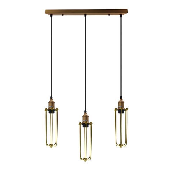 Cage Pendant Light Long Tube Cluster Fixture~5144 – Gold / No