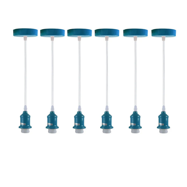 Cyan Blue Pendant Light Fitting E27 Hanging Bulb ~5967 – 6 Pack / No