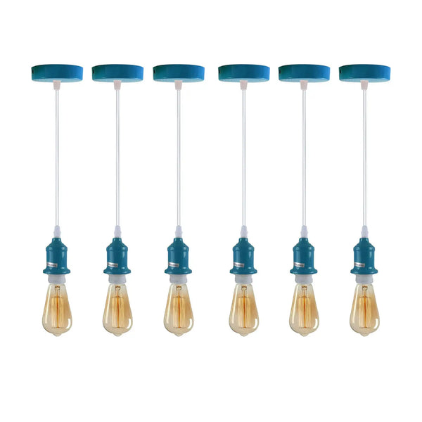 Cyan Blue Pendant Light Fitting E27 Hanging Bulb ~5967 – 6 Pack / Yes