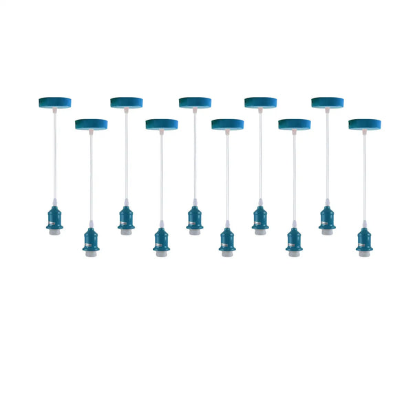 Cyan Blue Pendant Light Fitting E27 Hanging Bulb ~5967 – 10 Pack / No