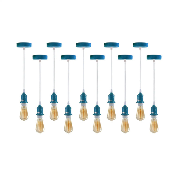Cyan Blue Pendant Light Fitting E27 Hanging Bulb ~5967 – 10 Pack / Yes