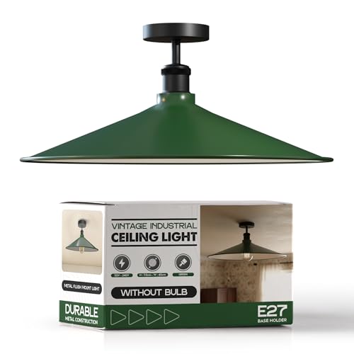 Industrial LED Flush Mount Ceiling Light Fixture ~6449 – Green / Without bulbs
